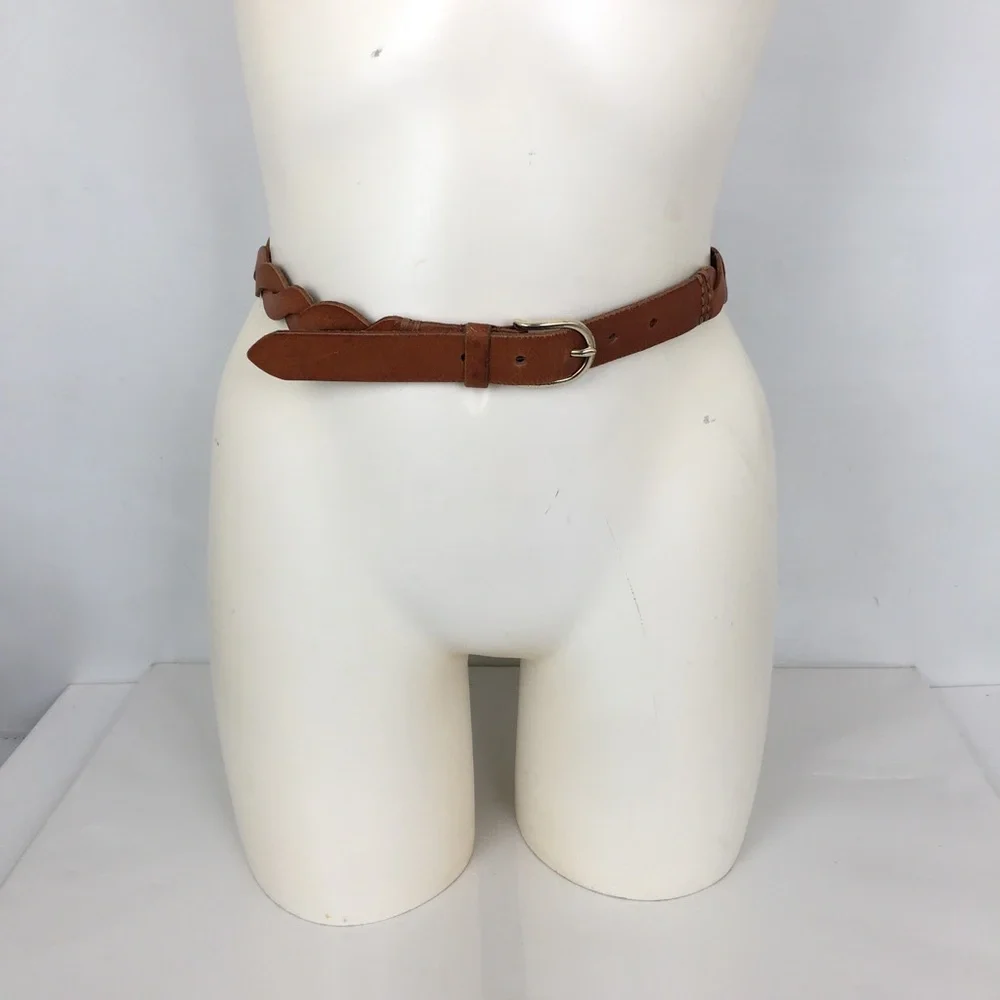 Women’s Thin Brown Twisted Braided Leather Belt Preppy